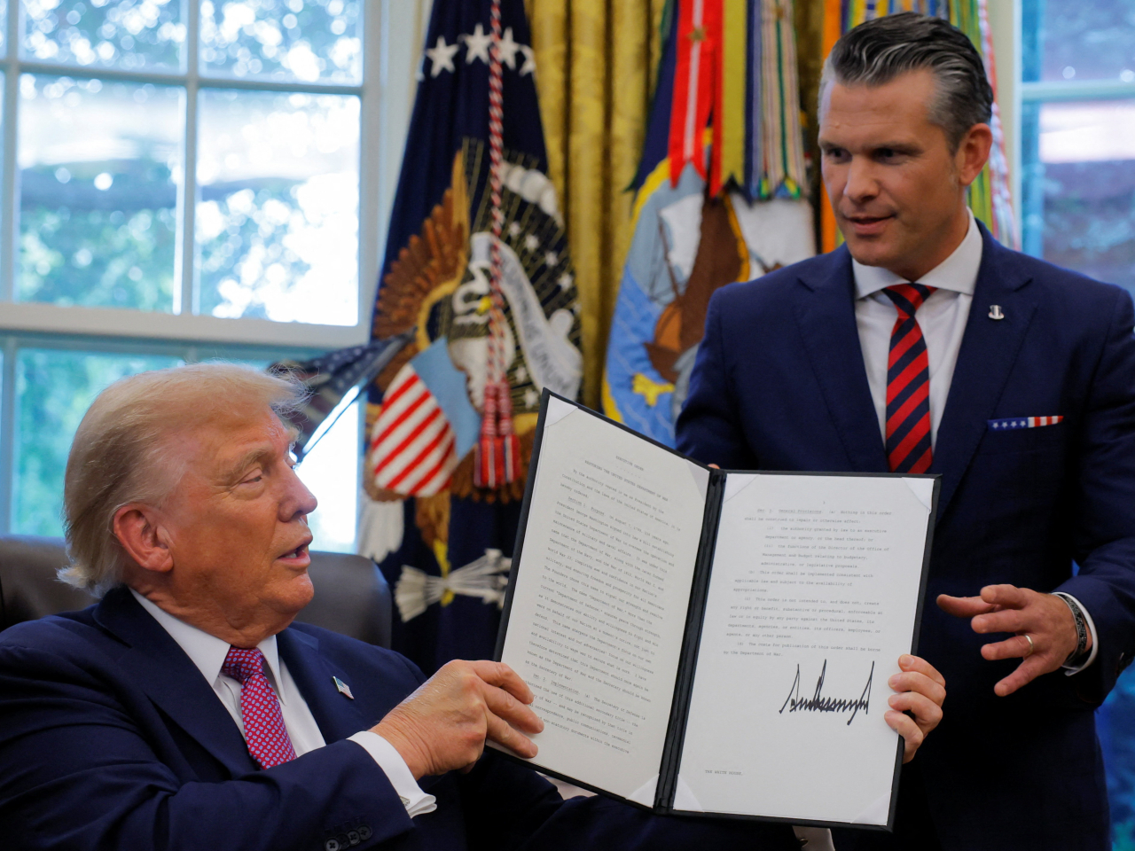 Trump and Pentagon chief Pete Hegseth said the renamed Department of War sends a clear warning. File photo: Reuters