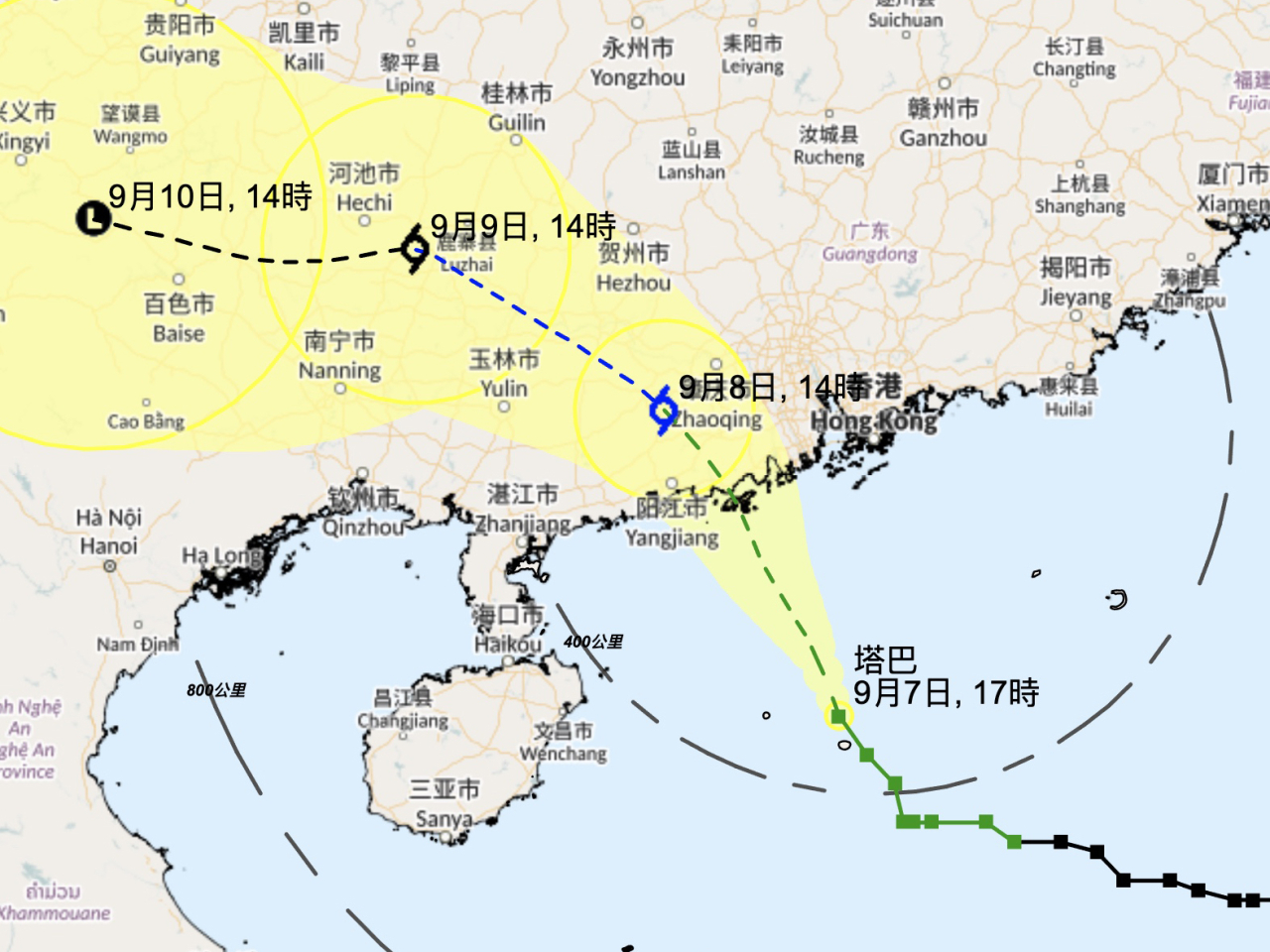 天文台說，按照現時預測，塔巴會進一步增強，並靠近廣東西部沿岸。（天文台網頁截圖）