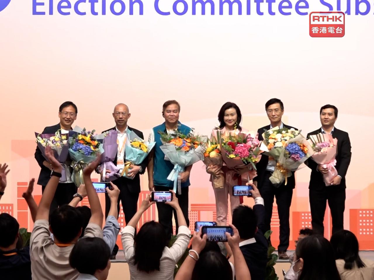 「港九三會界別代表」6名當選人分別是柯創盛、温俊文、郭金發、李詠民、賴暖新、佘靜怡。（林紹鋒攝）