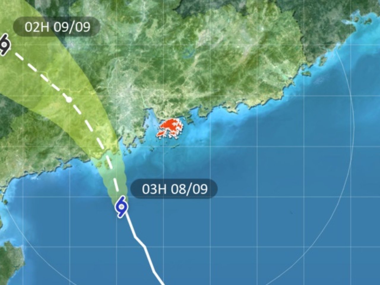 Tapah was centred around 190 kilometres southwest of Hong Kong at 4am on Monday. Image courtesy of HKO