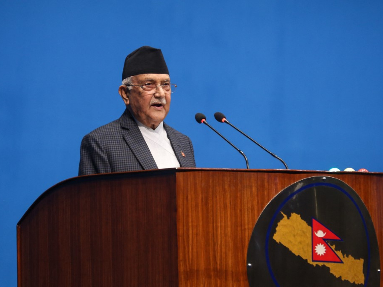 Nepal Prime Minister K P Sharma Oli addresses the lower house of parliament in August. File photo: AFP