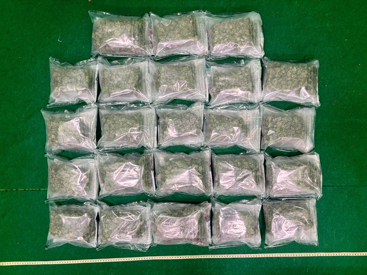 一名由泰國曼谷飛抵本港的女子，企圖販運約6公斤懷疑大麻花入境，市值約130萬元。（政府新聞處）