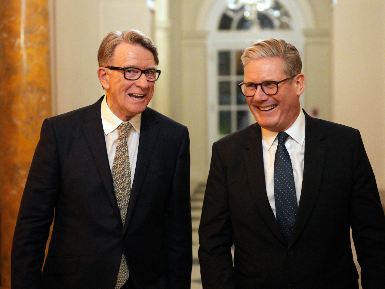 Peter Mandelson, left, talks with Keir Starmer at the ambassador's residence in Washington in February. File photo: Reuters