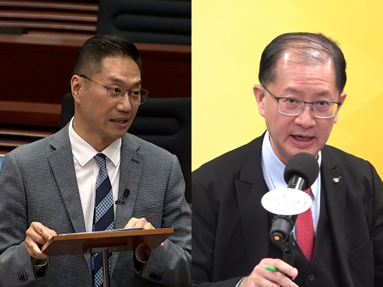 邵家輝（左）表示尊重所有議員的決定；湯修齊（右）表示，修例獲通過，不但「贏得健康」亦「贏得經濟」。