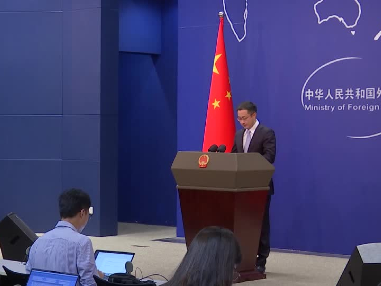 林劍強調，中方譴責一切非法暴力行徑。（路透社）