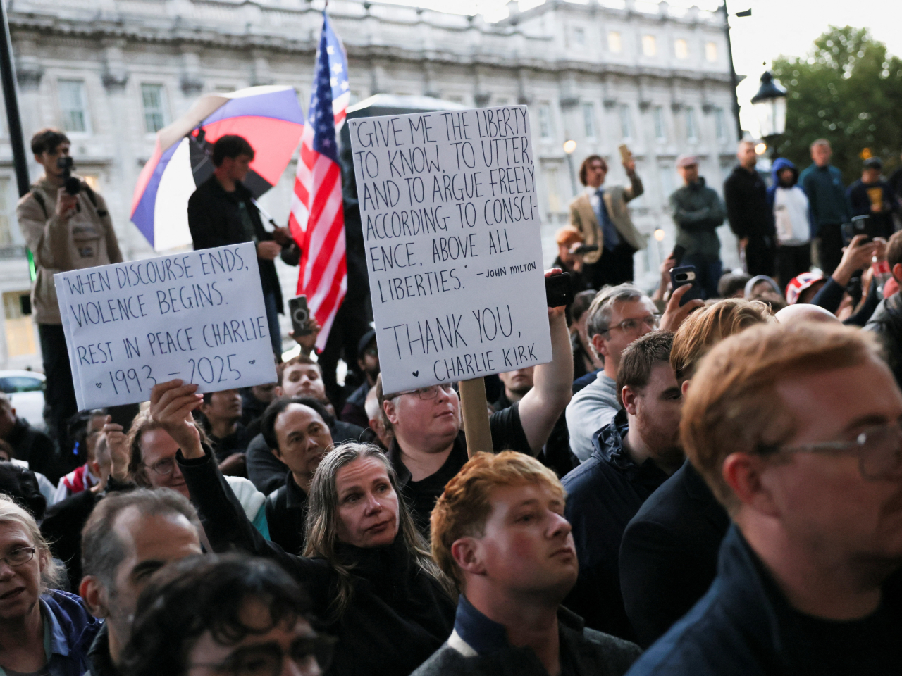 The event did not have any speakers, but people in the crowd could be overheard discussing Kirk’s views. Photo: Reuters