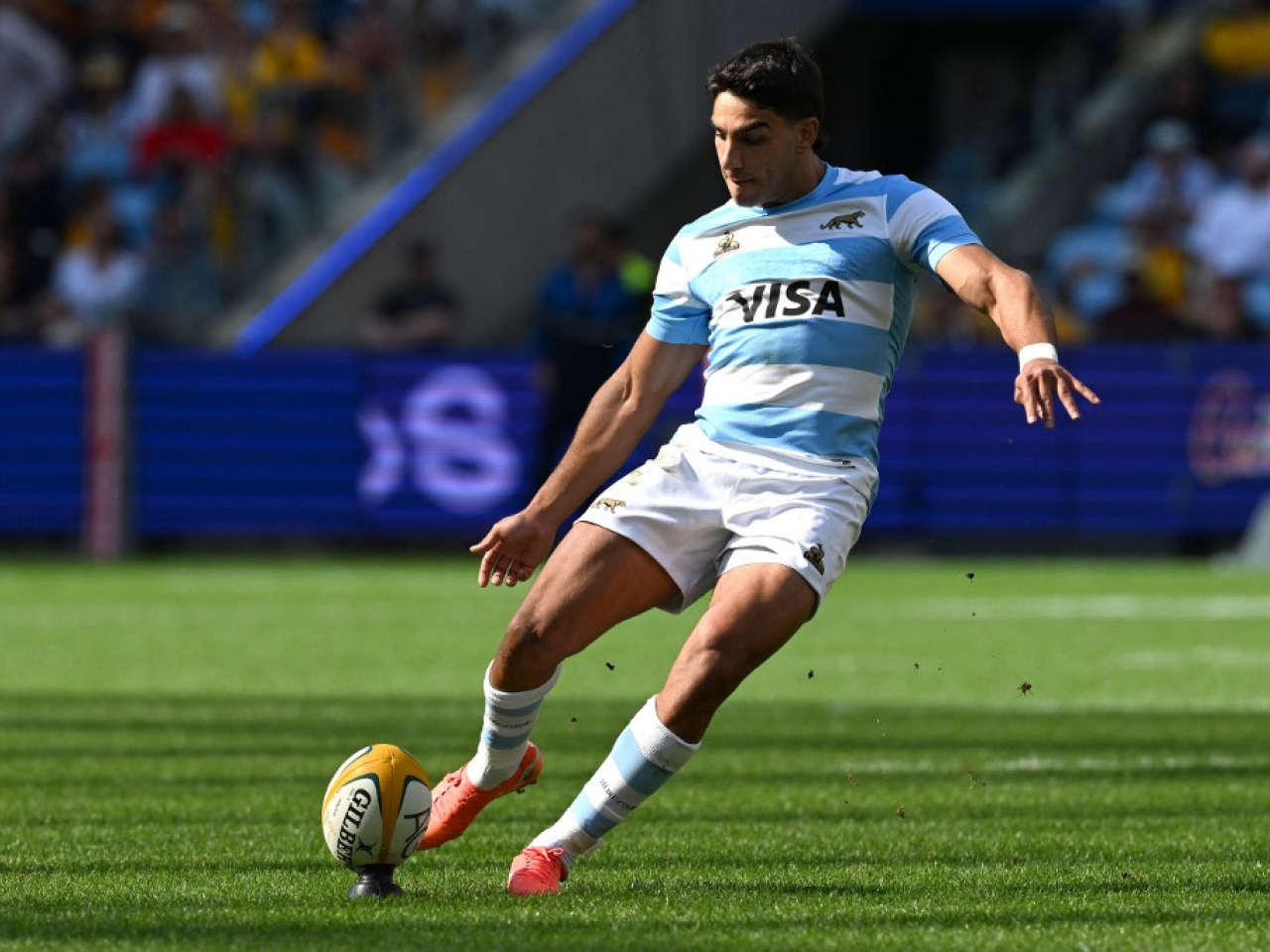 Santiago Carreras shows he can think on his feet by virtually kicking the Pumas to a 28-26 win over the Wallabies in Sydney. Photo: AFP