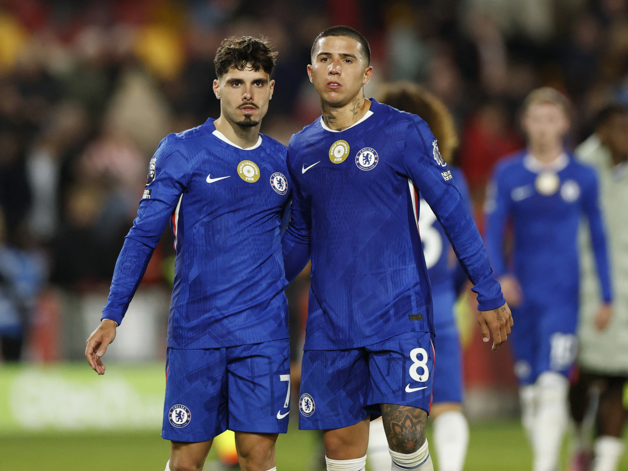 Chelsea's Pedro Neto and Enzo Fernandez after their 2-2 draw with Brentford. Photo: Reuters