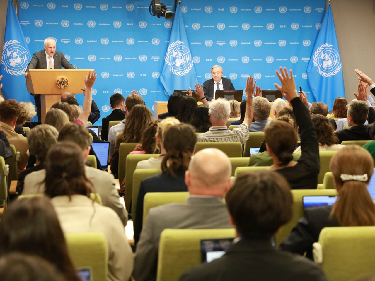 Antonio Guterres said the global initiatives proposed by China fully respects multilateralism and commits to the peaceful resolution of conflicts. Photo: Xinhua