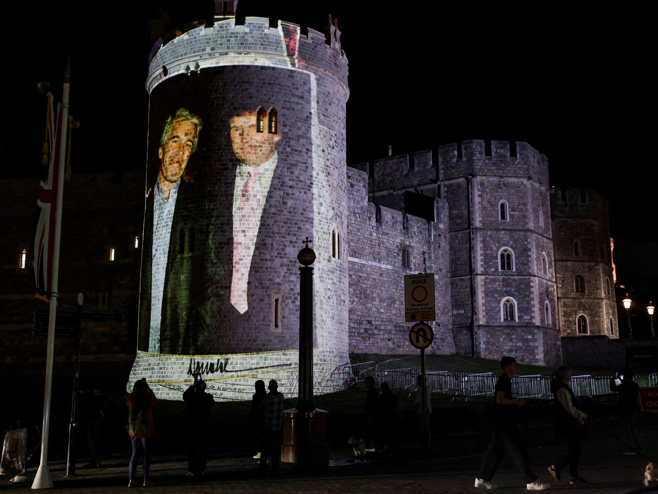A photograph of Donald Trump alongside Jeffrey Epstein was projected onto Windsor castle, as the US president began a three-day state visit to the UK. Photo: Reuters