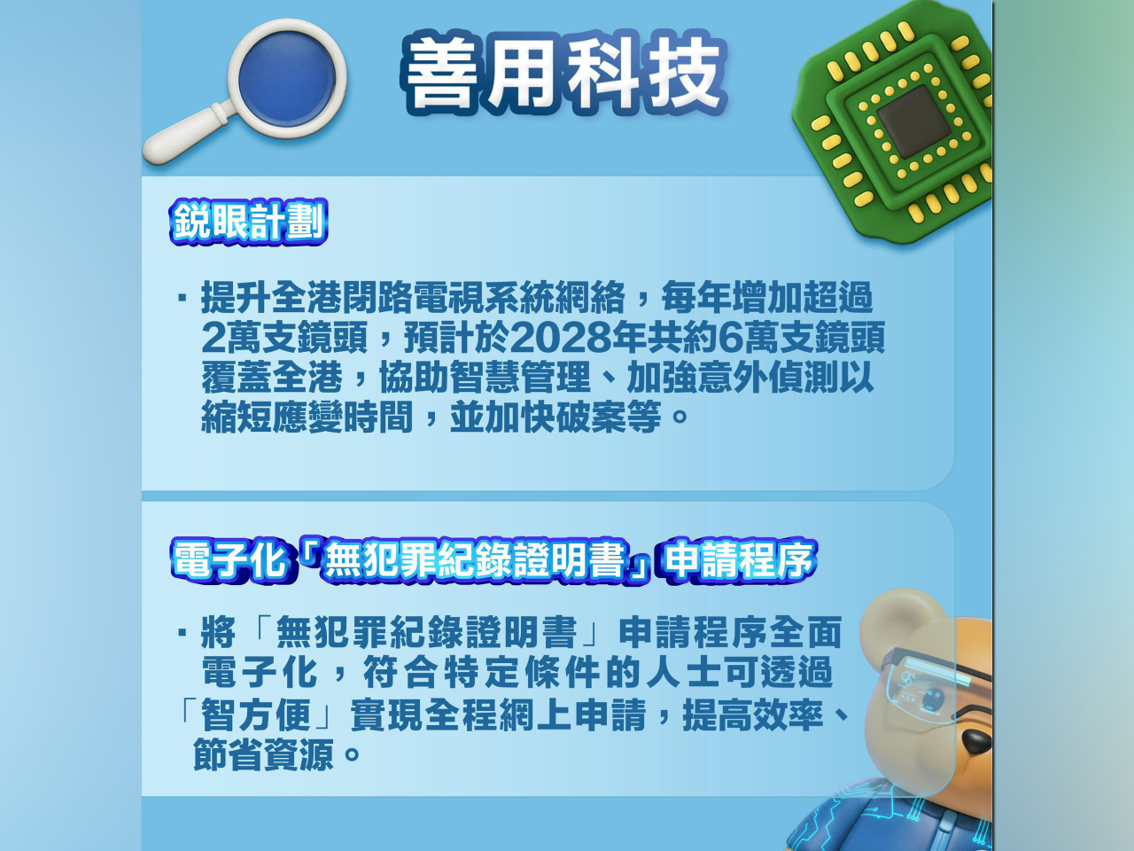 保安局會提升全港閉路電視系統網絡。（保安局社交網站圖片）