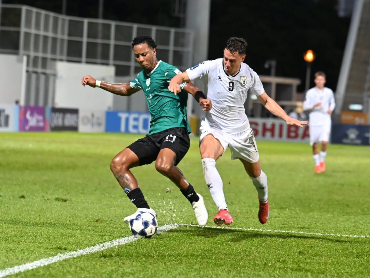 Tai Po, in green, beat 10-men Macarthur 2-1 at the Mong Kok Stadium. Photo courtesy of the Football Association of Hong Kong, China