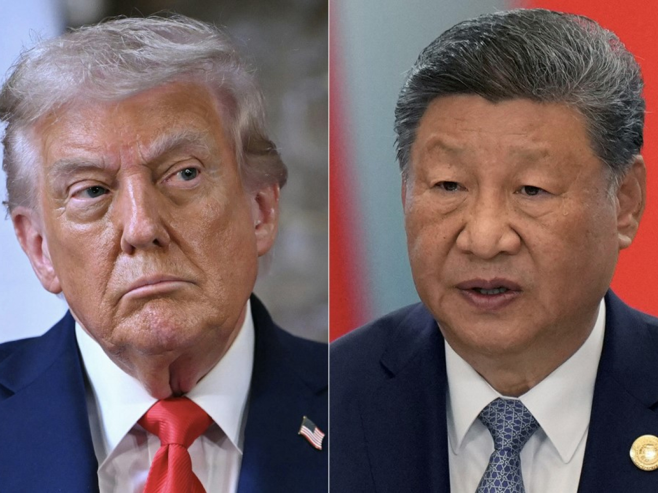 習近平與特朗普通電話。新華社報道指通話是務實、積極、具建設性。（法新社資料圖片）