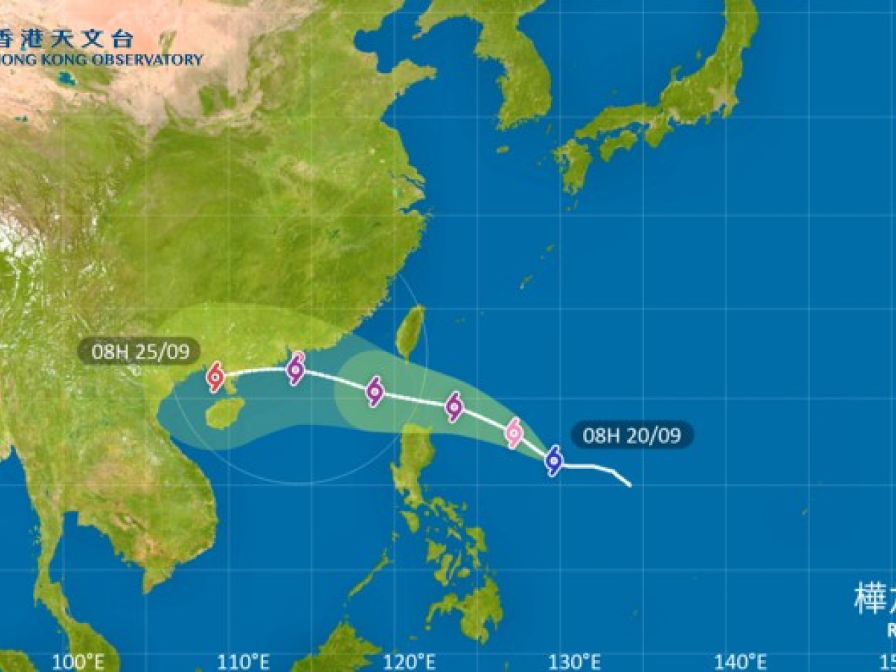 樺加沙有機會以超強颱風強度在下週中期靠近廣東沿岸。（天文台網站）