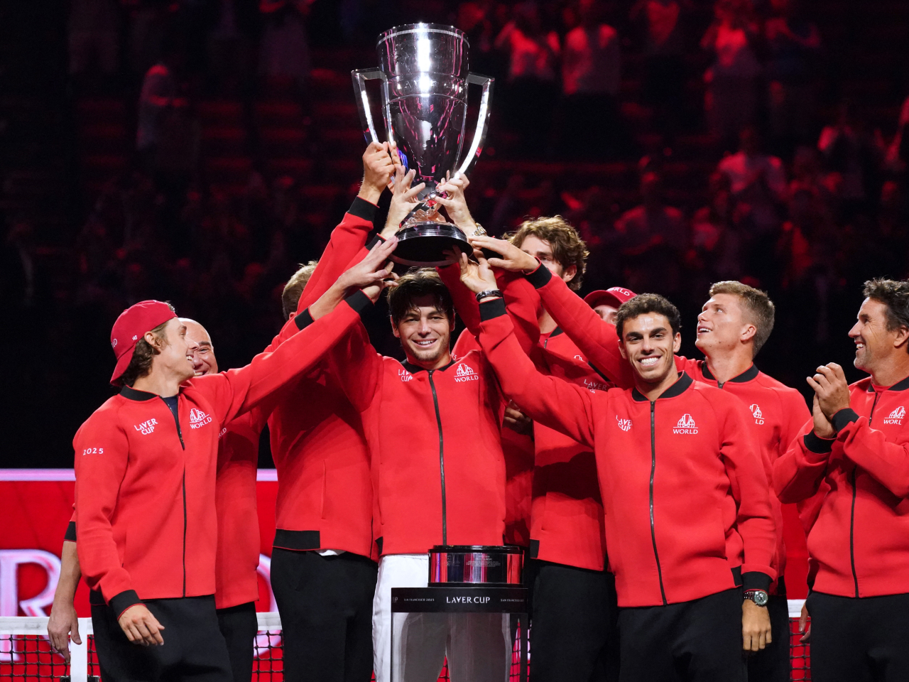 World number five Taylor Fritz, centre, sealed the title with a clinical win over Alexander Zverev. Photo: Reuters