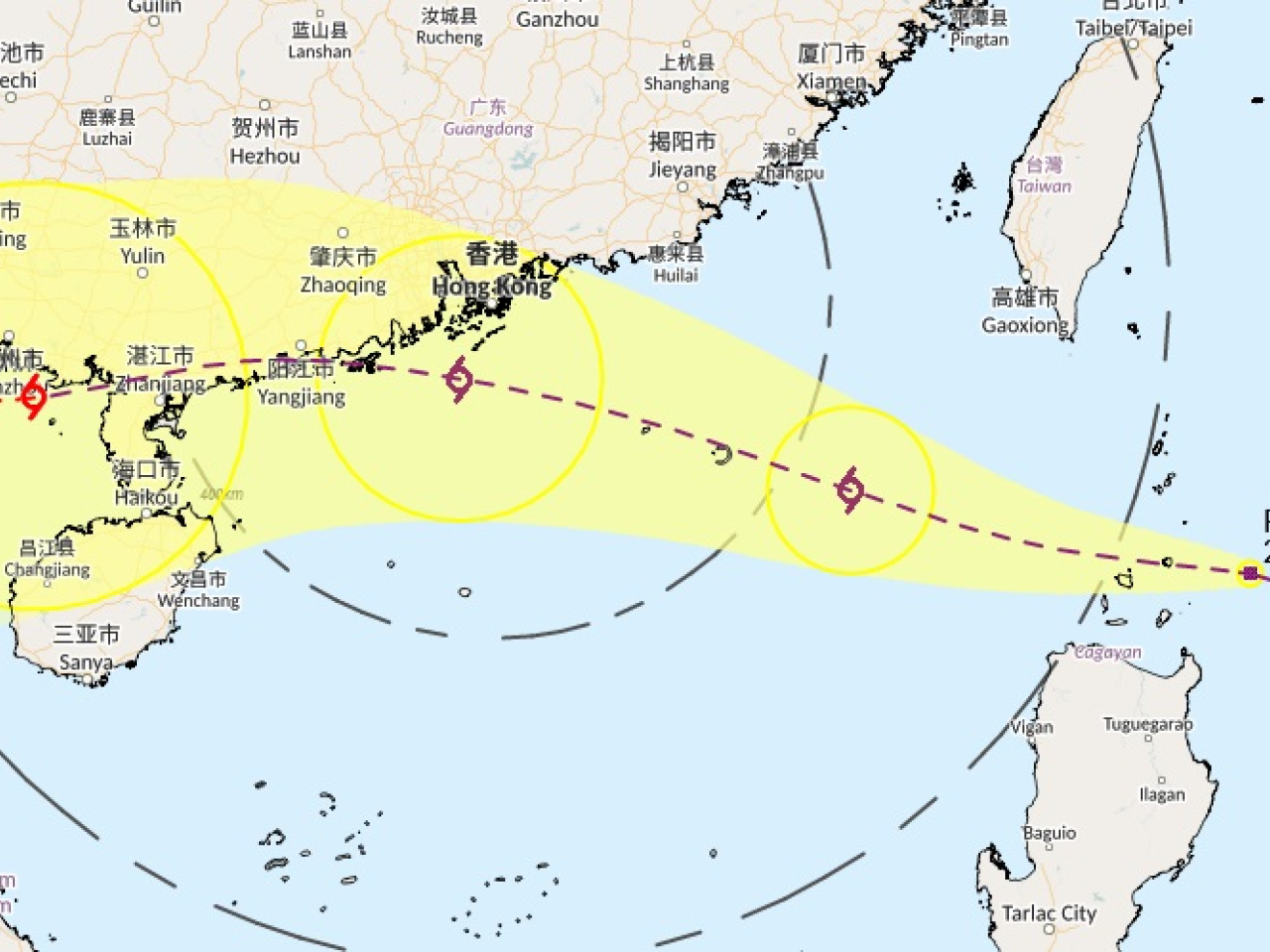 Forecasters say they will consider issuing the No 8 signal on Tuesday afternoon. Image courtesy of the Hong Kong Observatory