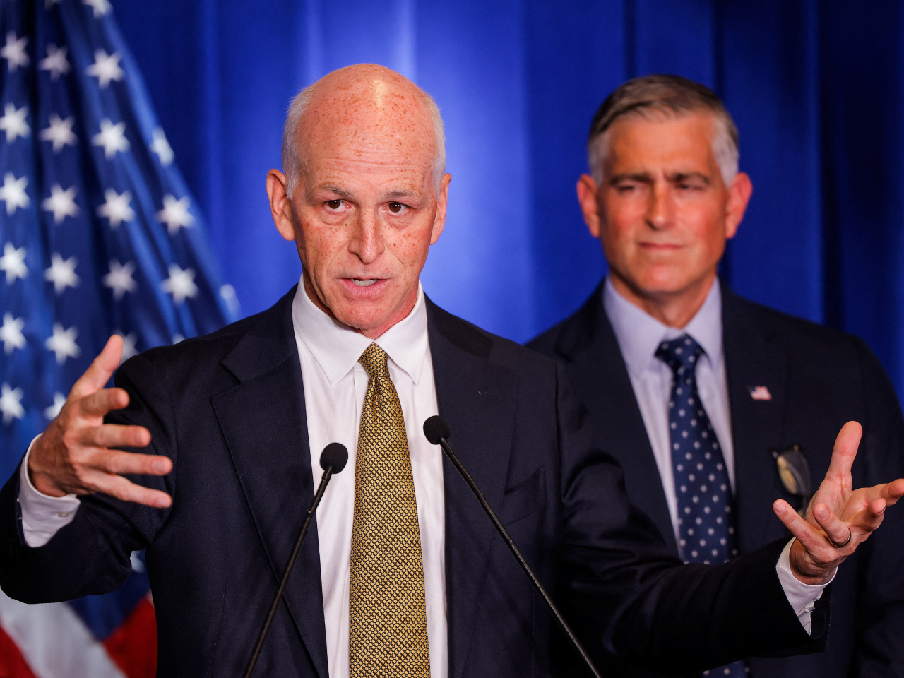 US Representative Adam Smith pushes for a Boeing deal to be done in the press conference at the US embassy in Beijing. Photo: Reuters
