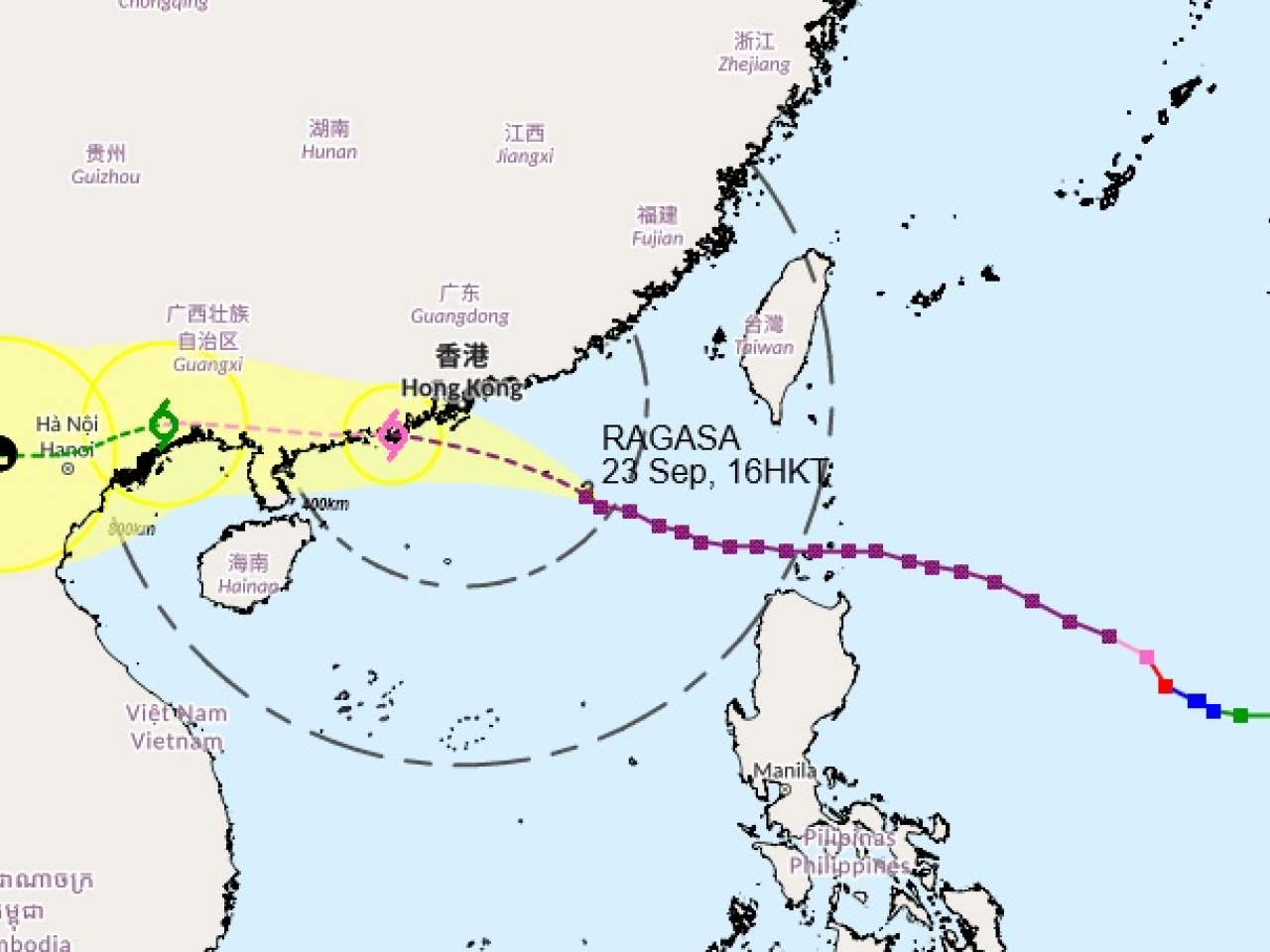 Ragasa is expected to be at its closest to the SAR on Wednesday morning. Image courtesy of HKO