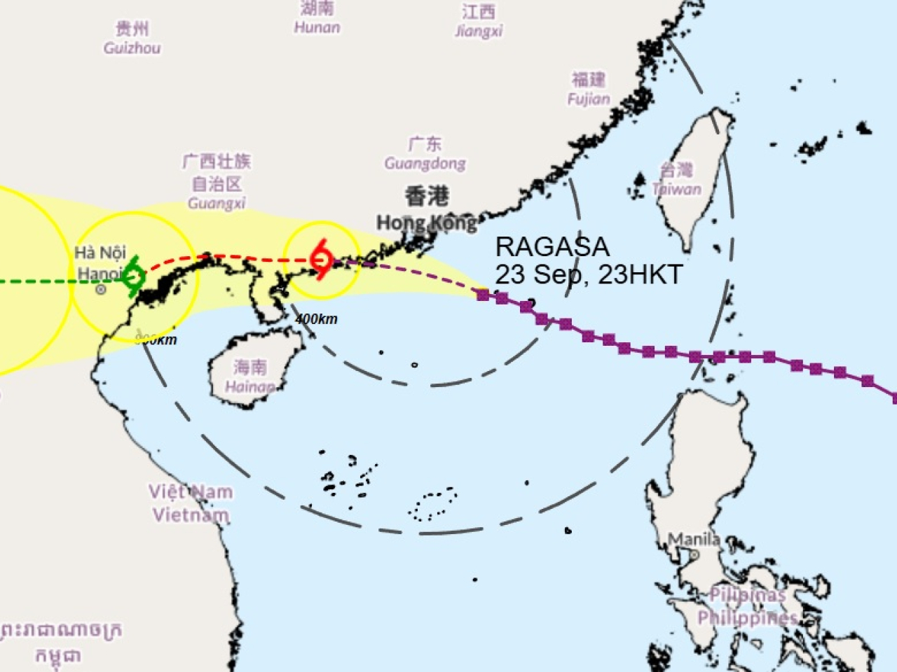 Ragasa is expected to be at its closest to the SAR on Wednesday morning. Image courtesy of HKO