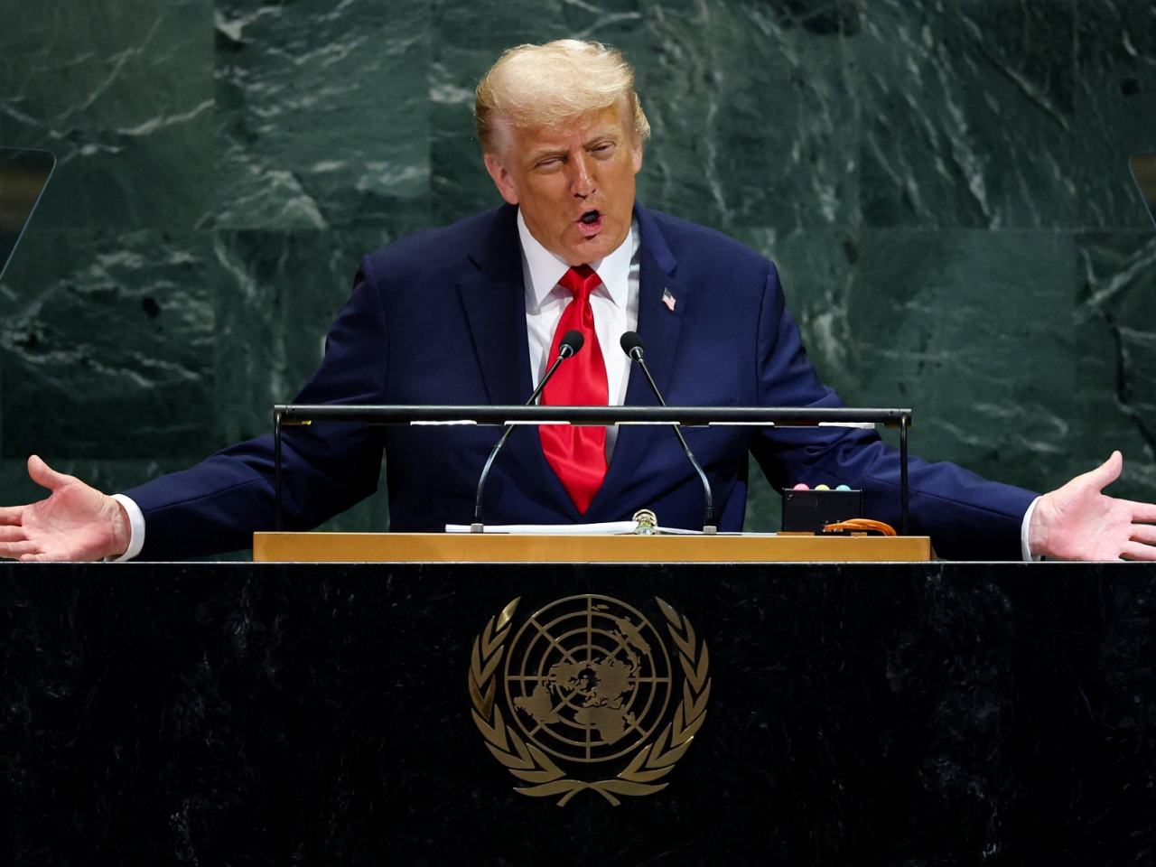 Donald Trump mocked the United Nations in his address, blasting it for failing to bring peace and claiming the world body encourages illegal migration. Photo: Reuters
