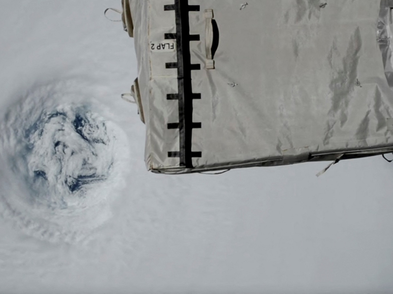 The International Space Station flies over the eye of Typhoon Ragasa in this still image obtained from social media video. File photo: Reuters