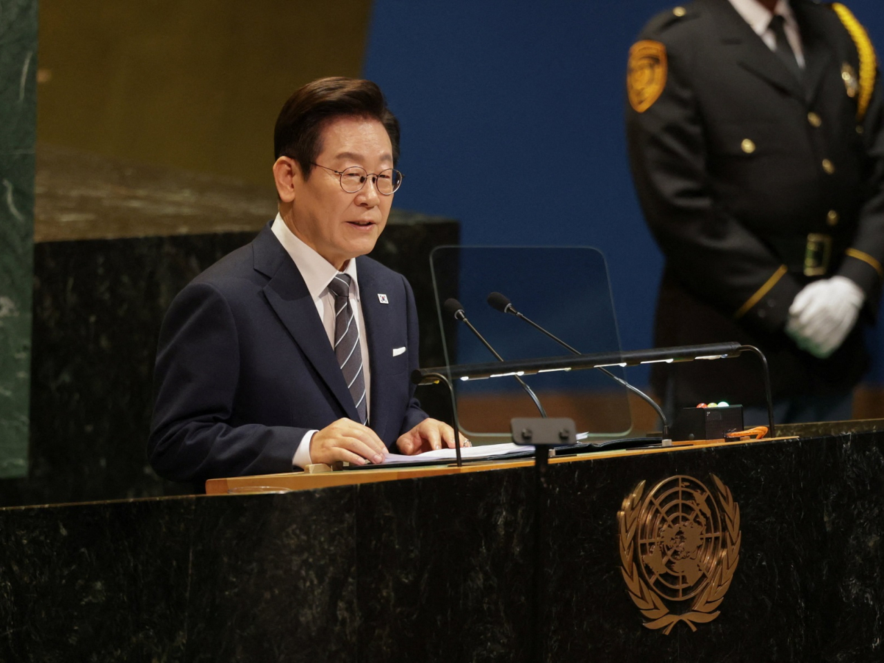 Lee Jae Myung told the UN General Assembly that North Korea cannot achieve denuclearisation in the short term. Photo: Reuters