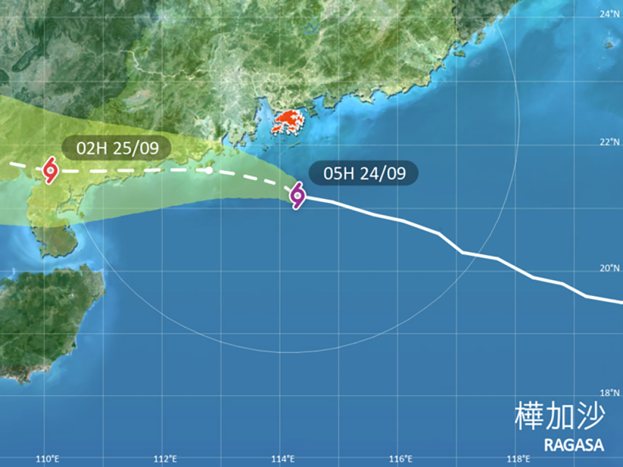 天文台表示，超強颱風樺加沙環流廣闊，風勢猛烈，未來數小時最接近本港。（天文台）