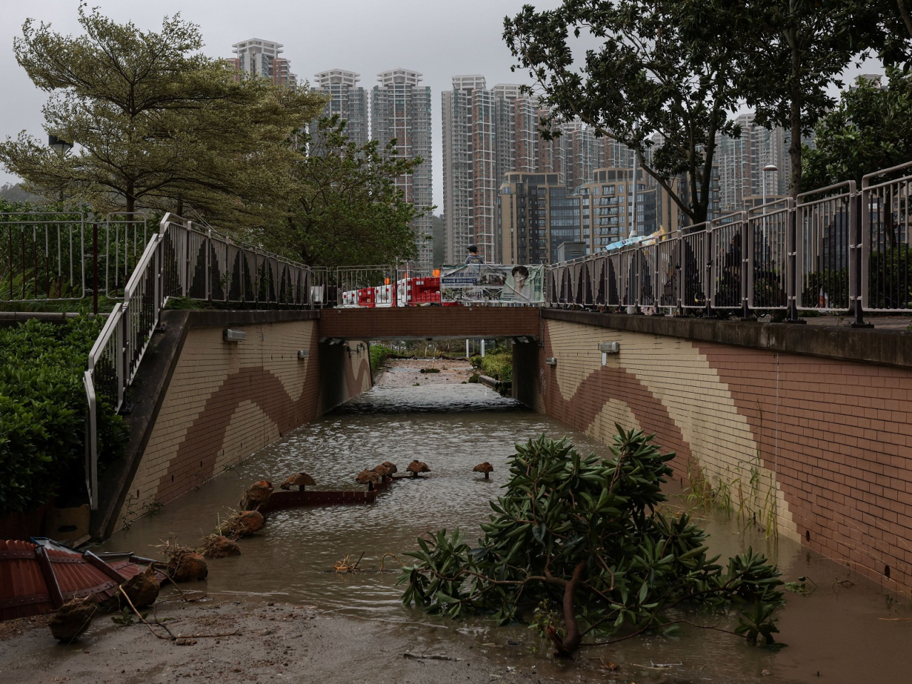 Floodwater inundates a bicycle tunnel in the aftermath of Super Typhoon Ragasa. Photo: Reuters