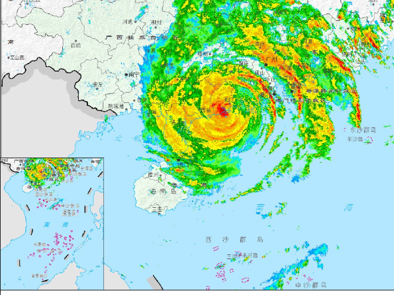 中央氣象台說，樺加沙在下午五時，在廣東陽江市海陵島沿海登陸。（中央氣象台）