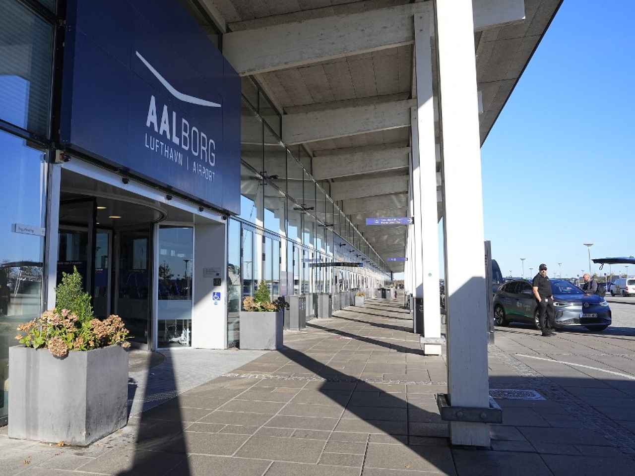 The scene at Aalborg Airport after drones were detected on Thursday. Photo: AFP