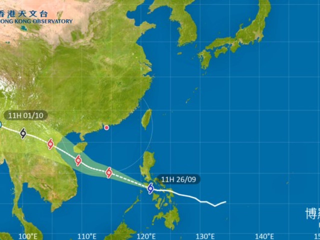 天文台預料熱帶氣旋博羅依對本港直接威脅不大。（天文台網站）
