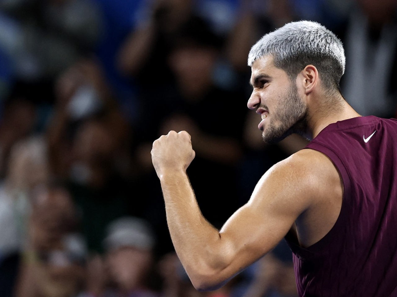 Spain's Carlos Alcaraz celebrates winning his round of 16 match against Belgium's Zizou Bergs. Photo: Reuters