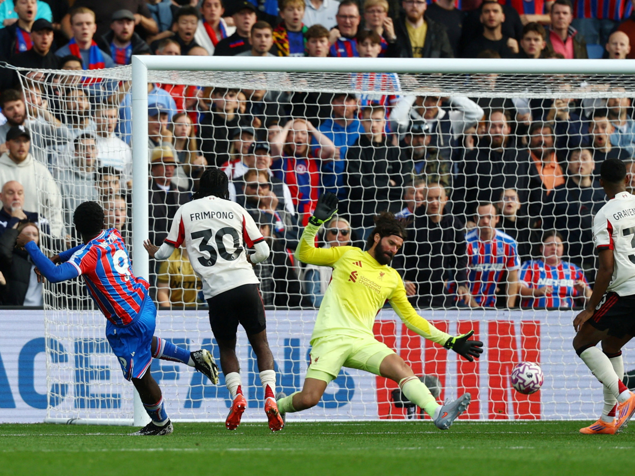 Crystal Palace's Eddie Nketiah scores their second goal against Liverpool. Photo: Reuters