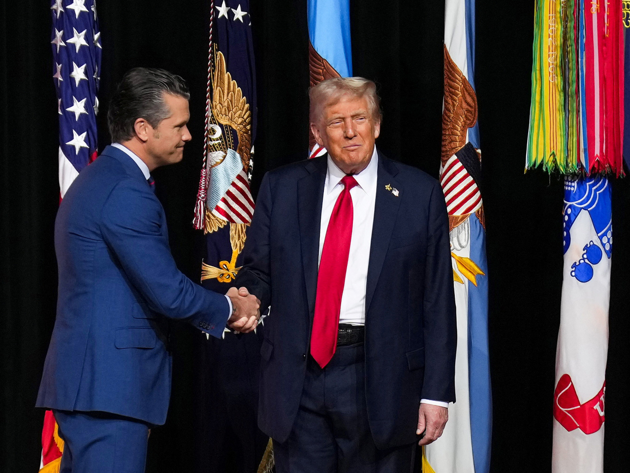 At the gathering, US Defence Secretary Pete Hegseth (left) also lashed out at "fat generals in the Pentagon." Photo: Reuters