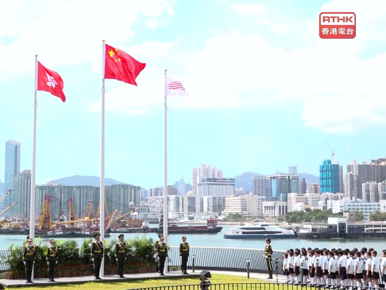 啟德體育園早上舉行升旗儀式。（林紹鋒攝）