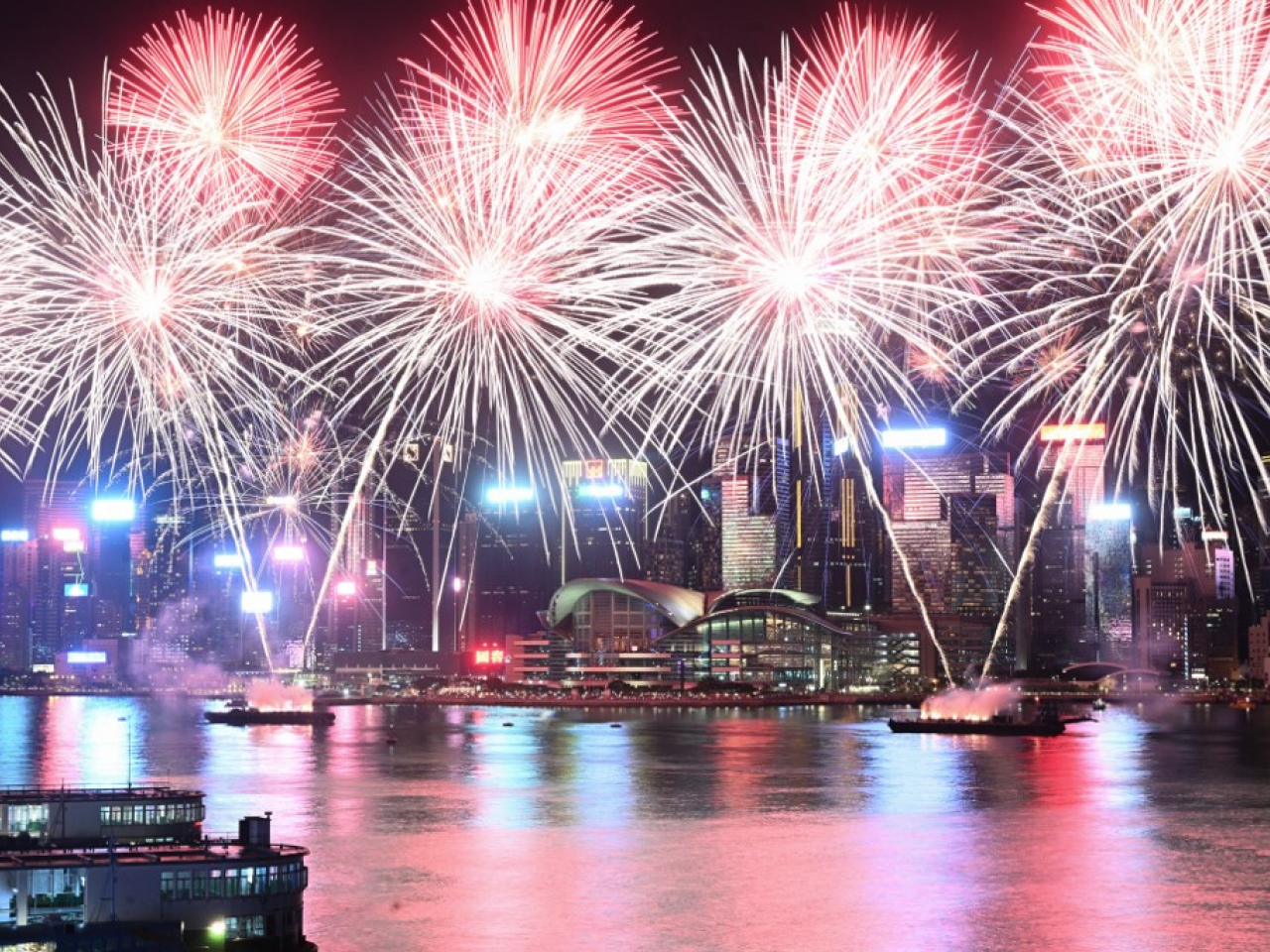 The National Day fireworks featured several themes including one celebrating the upcoming National Games in November. Photo: AFP