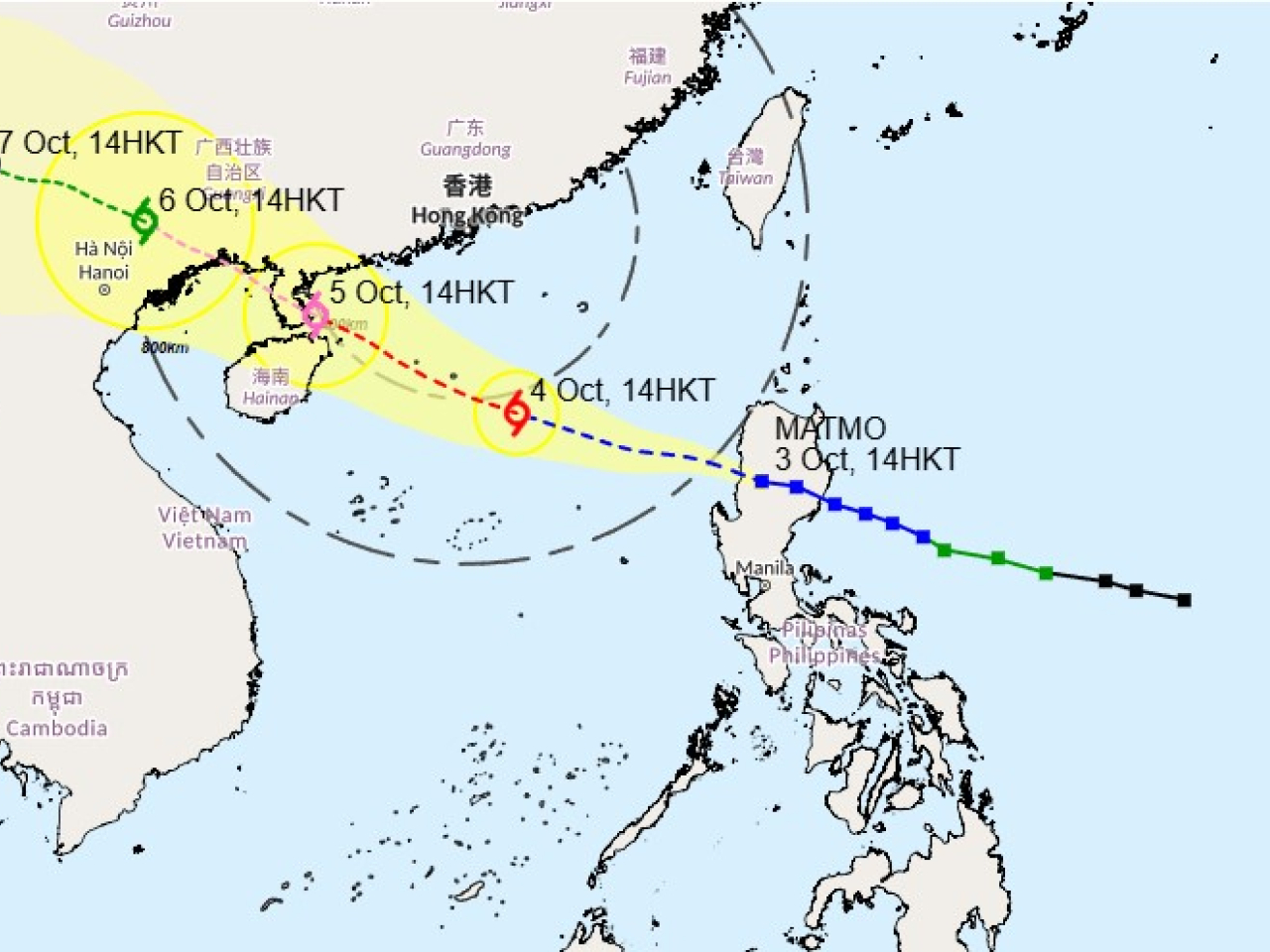 According to present forecast, Severe Tropical Storm Matmo is expected to intensify and become a severe typhoon. Image courtesy of the Observatory
