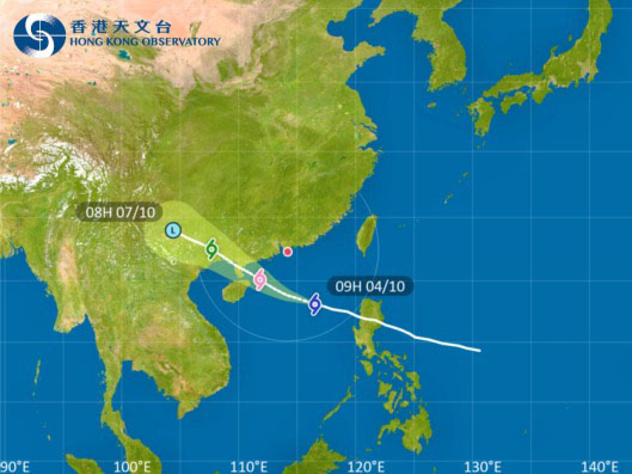 天文台表示，隨著強烈熱帶風暴麥德姆靠近，本港風勢中午逐漸增強。（天文台網頁圖片）