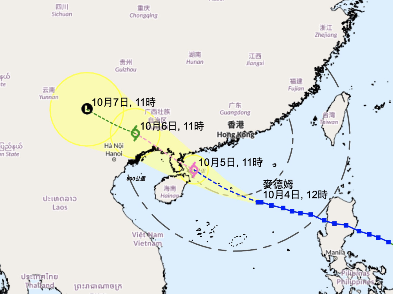 天文台表示，隨著麥德姆靠近，本港風勢正逐漸增強。（天文台網頁截圖）