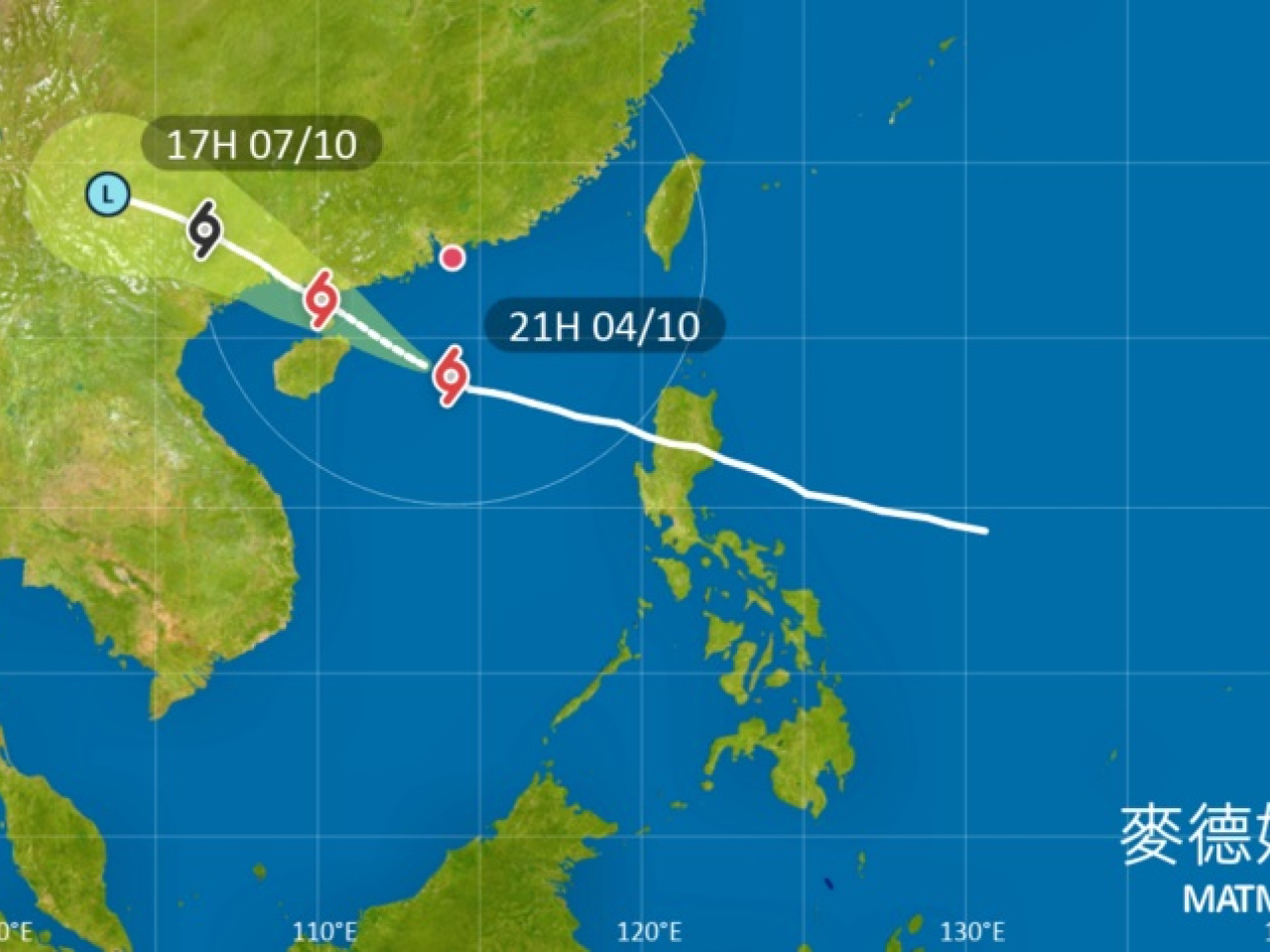 Typhoon Matmo has continued to move towards the vicinity of Leizhou Peninsula. Image courtesy of HKO