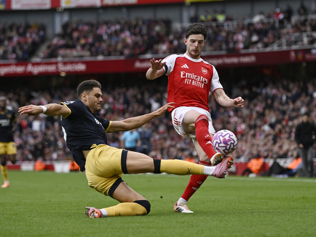 West Ham United's Konstantinos Mavropanos in action with Arsenal's Declan Rice. Photo: Reuters