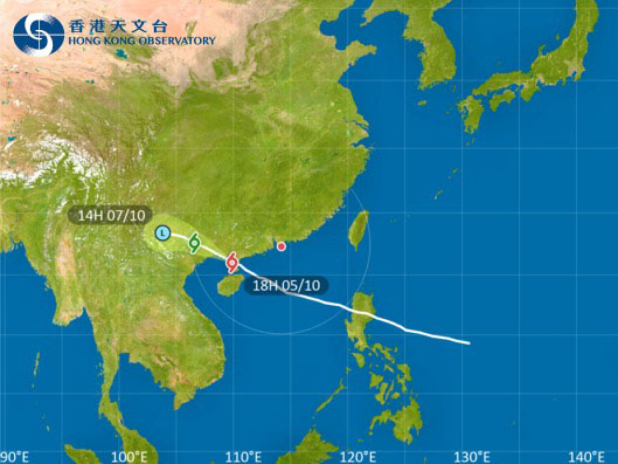 天文台表示，颱風麥德姆正進一步遠離本港，本地風力逐漸減弱。（天文台網頁圖片）
