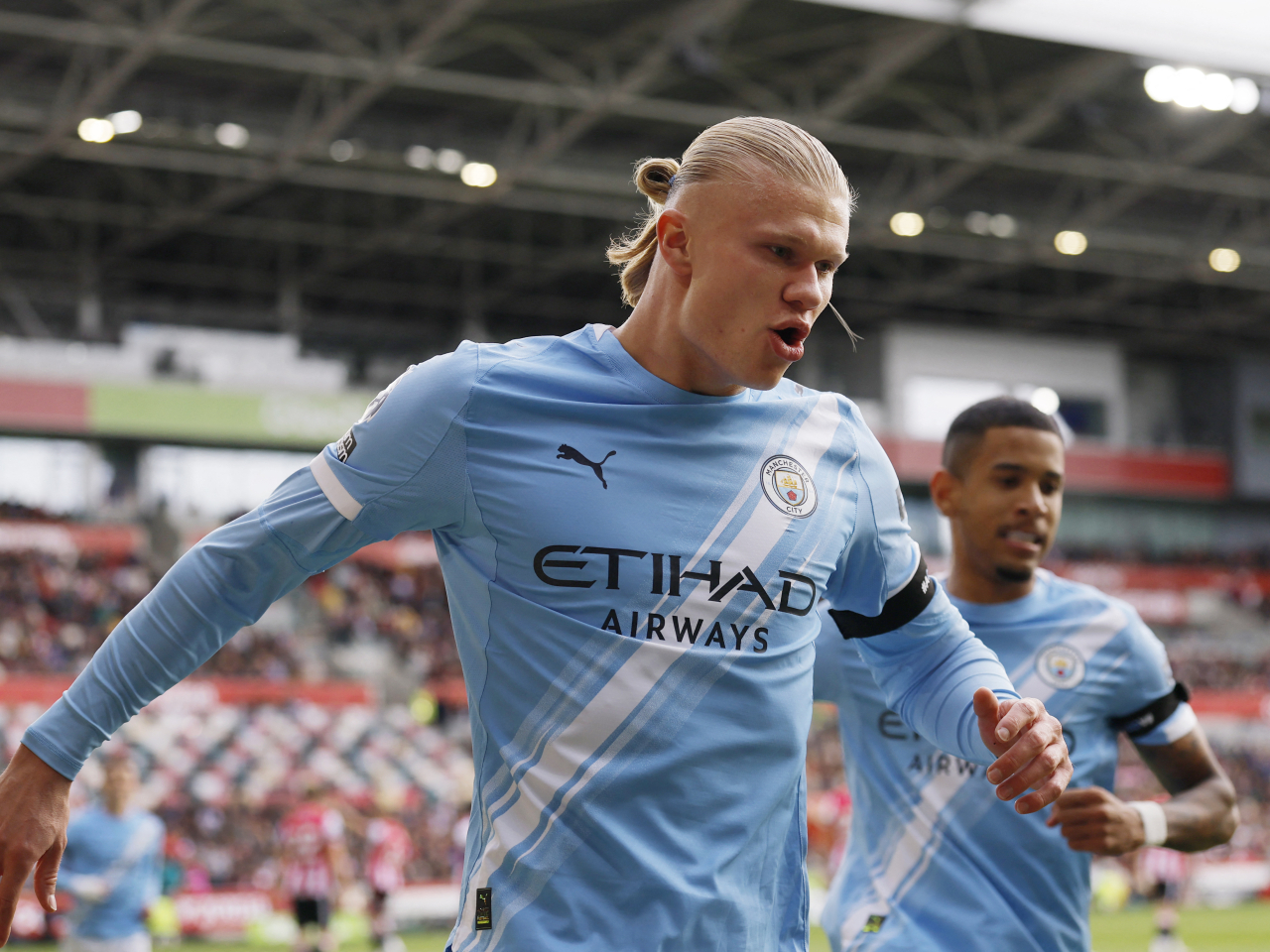 Haaland's goal in the ninth minute proved to be the difference in Manchester City's 1-0 win over Brentford. Photo: Reuters