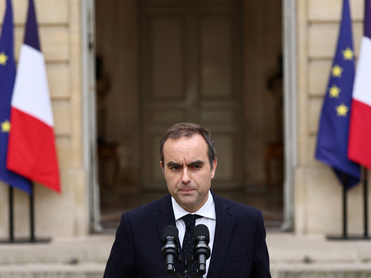 Outgoing Prime Minister Sebastien Lecornu delivers a statement on his resignation at the Hotel Matignon in Paris. File photo: Reuters