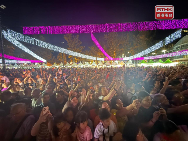 大批市民晚上到維園觀賞花燈。(陳曉筠攝)