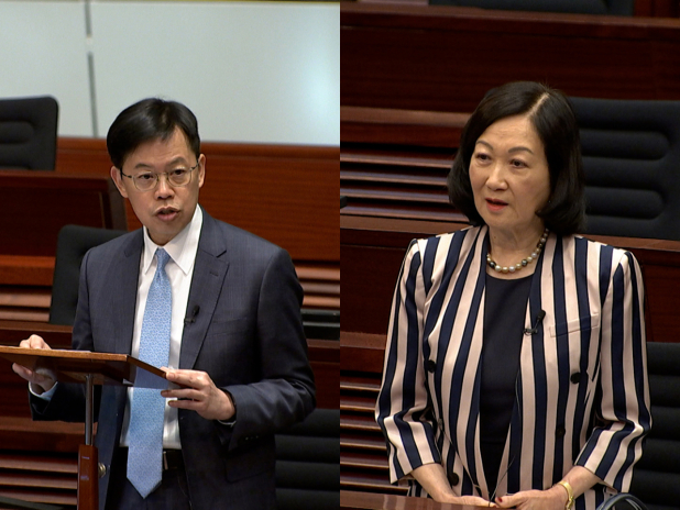 陳振英（左）關注政府強化治理體系的措施；葉劉淑儀（右）表示香港應思考如何為國家作出更多貢獻。