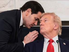 Donald Trump was given a note by US Secretary of State Marco Rubio saying a Middle East deal is &quot;very close.&quot;  Photo: Reuters