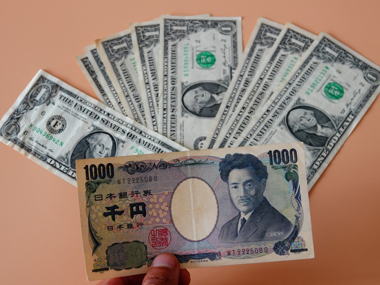 日圓兌美元一度創近8個月低位，低見152.99日圓，在紐約尾市報152.67日圓。（法新社資料圖片）