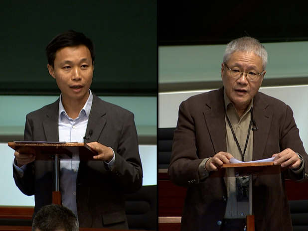 林振昇(左)認為如就業形勢再嚴峻,應考慮提早檢討補充勞工優化計劃;管浩鳴(右)認為公共財政和民生問題仍有改善空間。