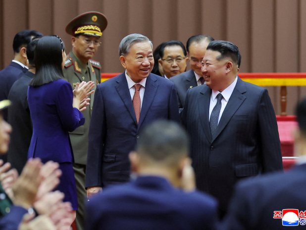 越共中央總書記蘇林訪問北韓。(路透社)